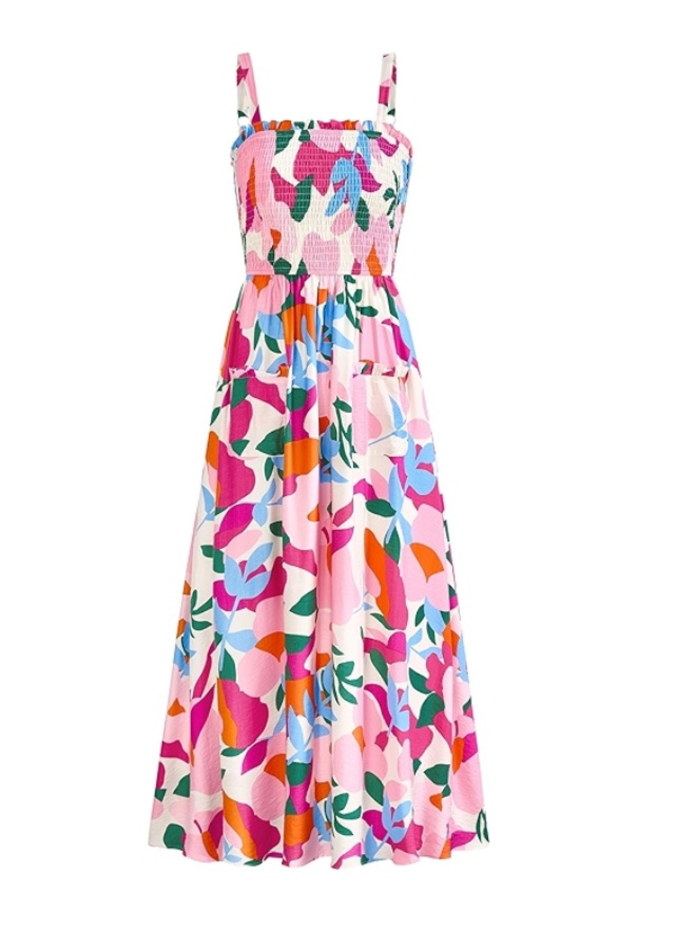 NWOT PrettyGarden Smocked Bodice Bright Floral Patterned Maxi Sun Dress.  XXL